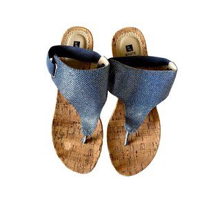 White Mountain Women's Blue Glitter thong sandals cork wedge heel Size 7M